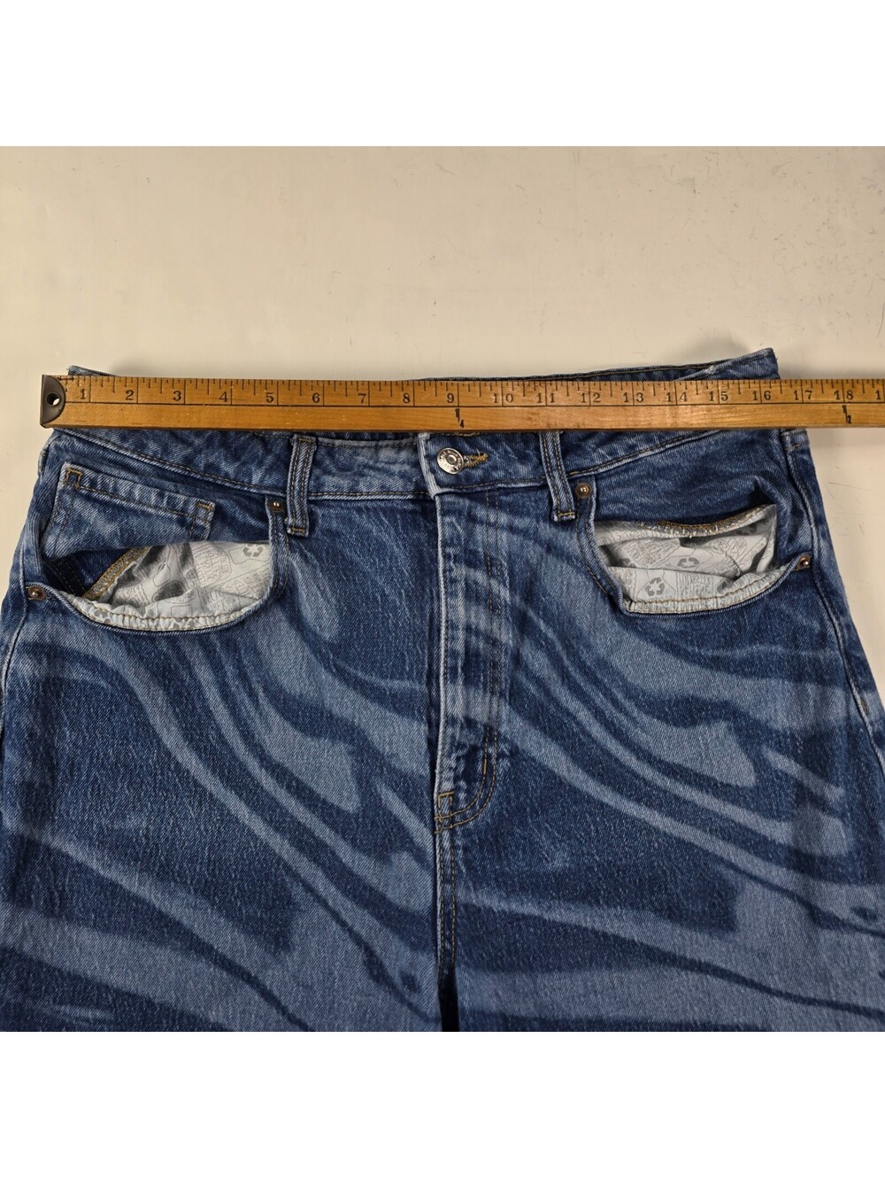 Wild Fable Jeans Women's 14/32R (32x30) Blue Marble Swirl Highest Rise Baggy - Picture 9 of 9